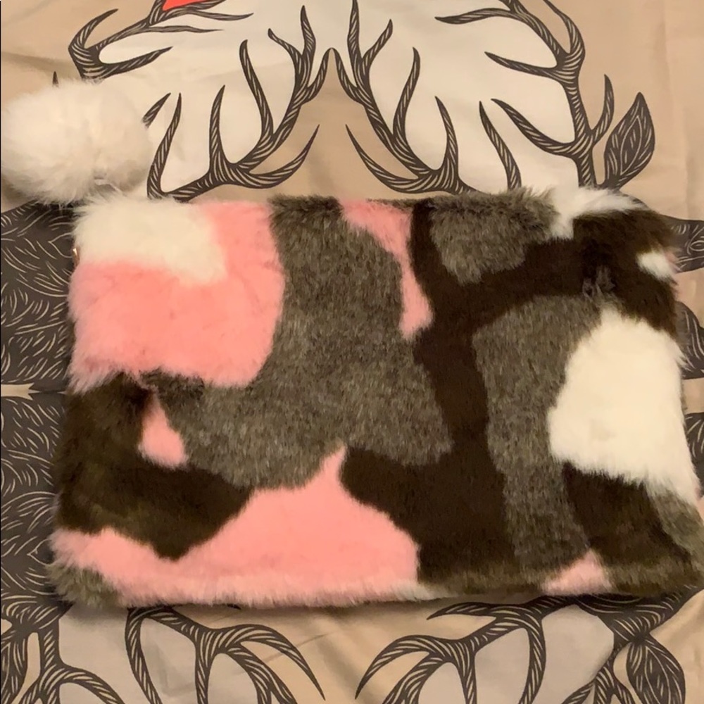 Faux fur camo clutch
